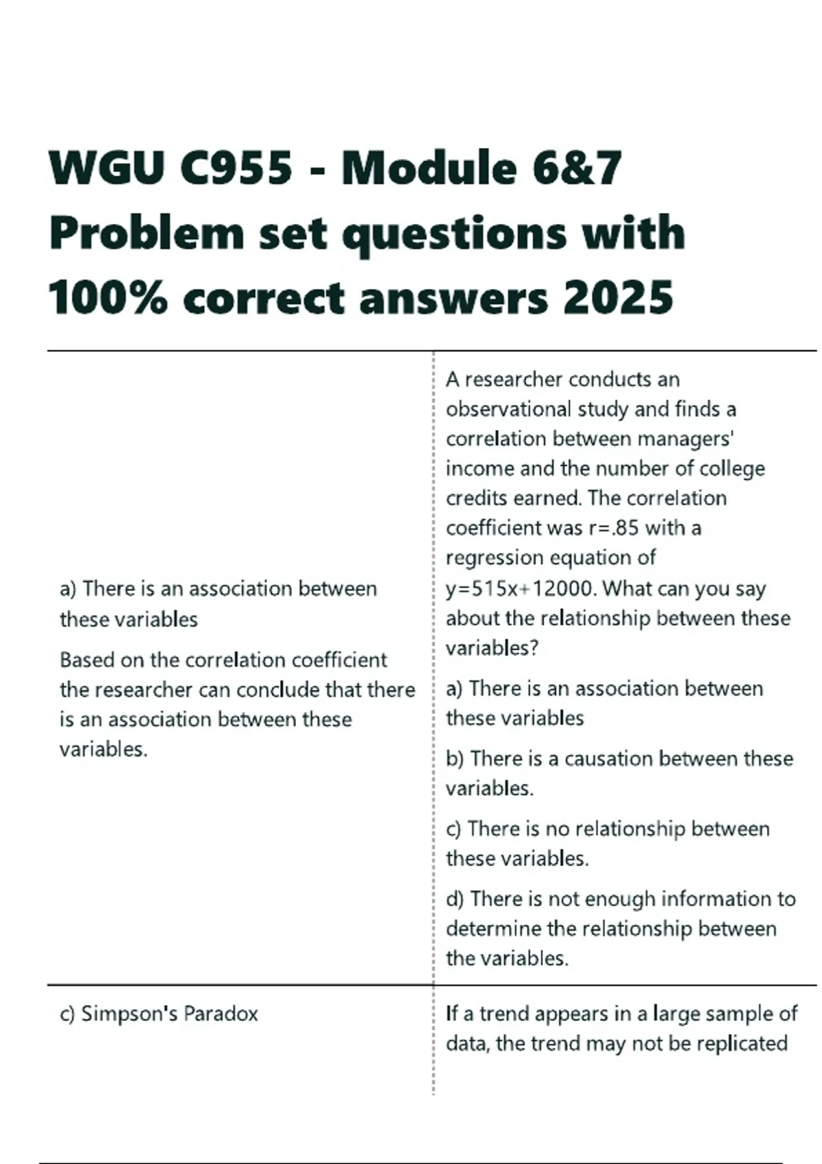 WGU C955 - Module 6&7 Problem set questions with 100- correct answers ...