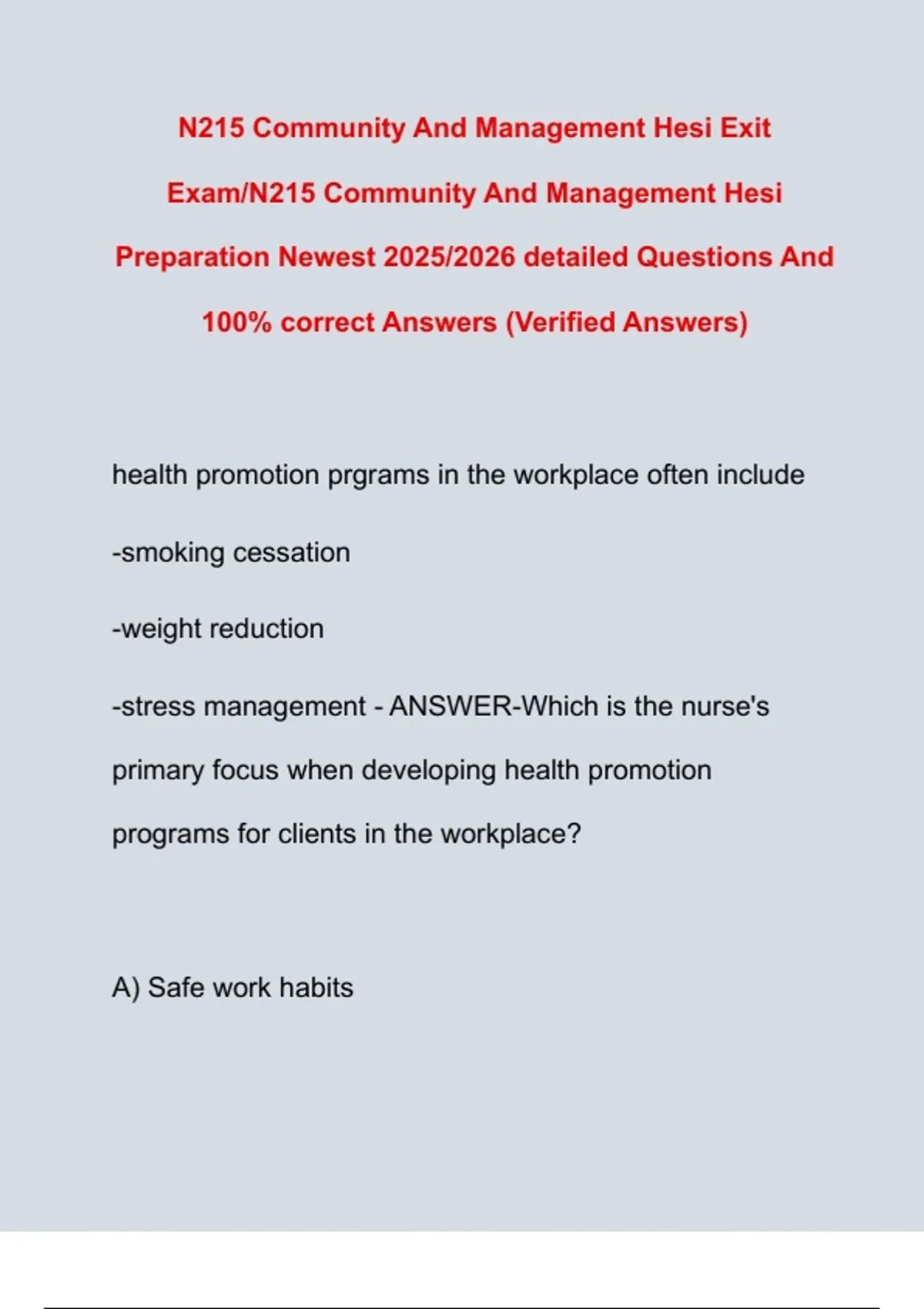 N215 Community And Management Hesi Exit Exam/N215 Community And ...