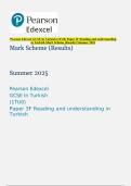 Pearson Edexcel GCSE In Turkish &lpar;1TU0&rpar; Paper 3F Reading and understanding in Turkish Mark Scheme &lpar;Results&rpar; Summer 2025