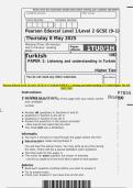 Pearson Edexcel Level 1&sol;Level 2 GCSE &lpar;9&ndash;1&rpar; Turkish PAPER 1&colon; Listening and understanding in Turkish Higher Tier QP MAY 2025 