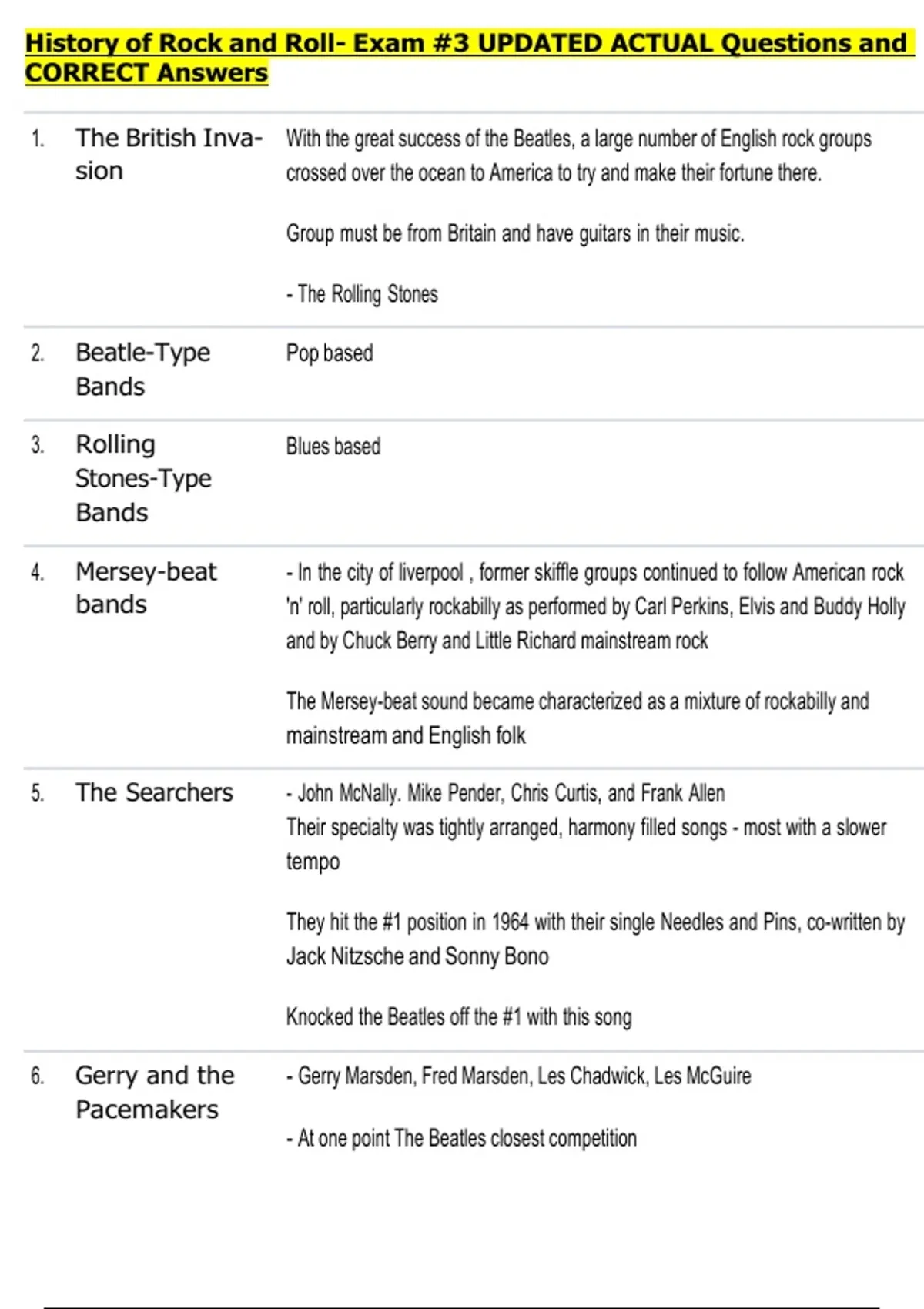 History of Rock and Roll- Exam #3 UPDATED ACTUAL Questions and CORRECT ...