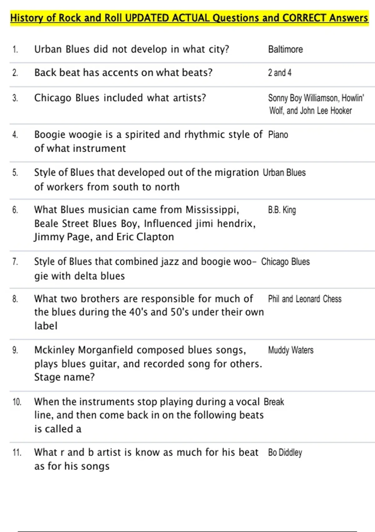 History of Rock and Roll UPDATED ACTUAL Questions and CORRECT Answers ...