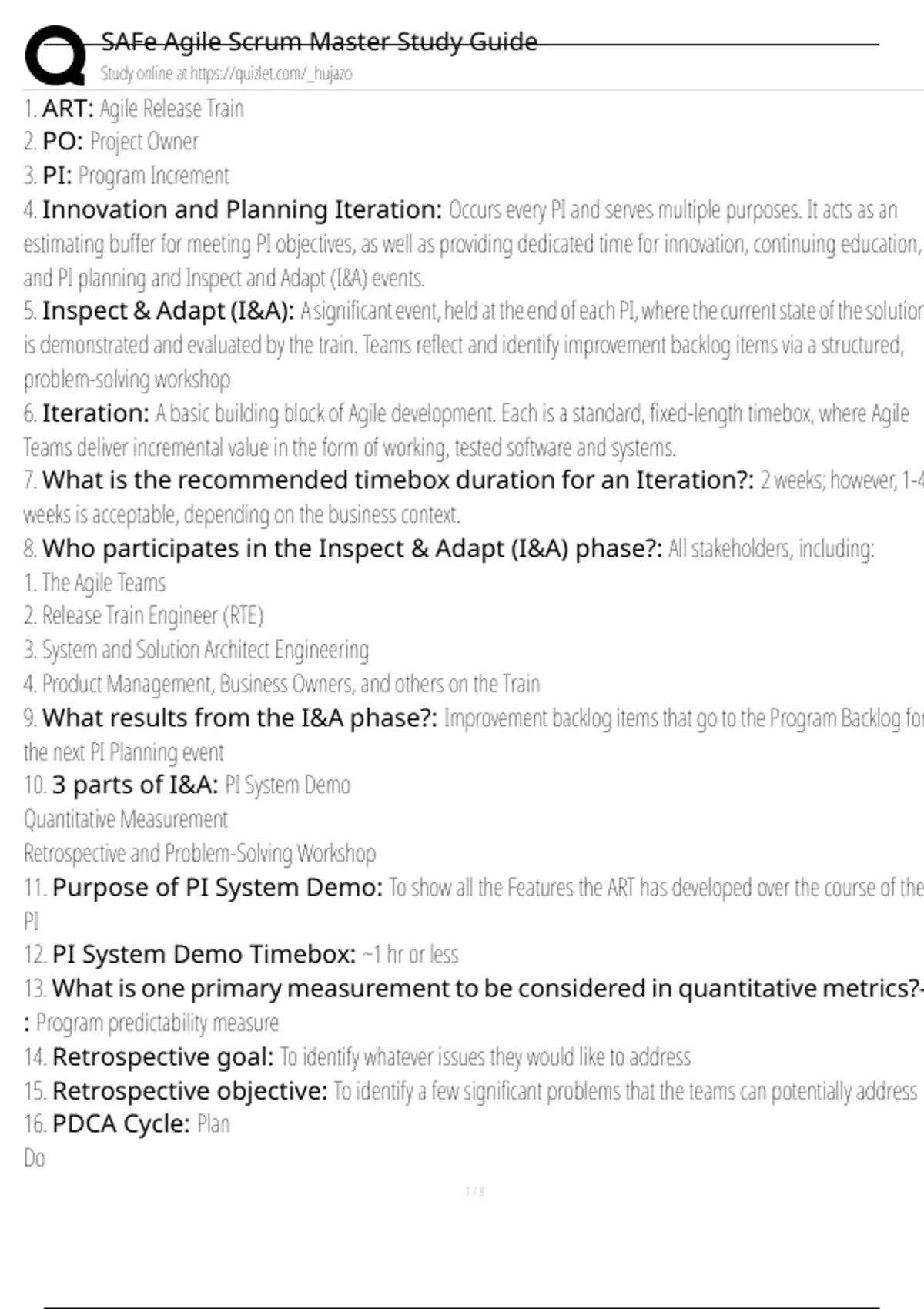 SAFe Agile Scrum Master Study Guide Exam Questions and Answers 100% ...