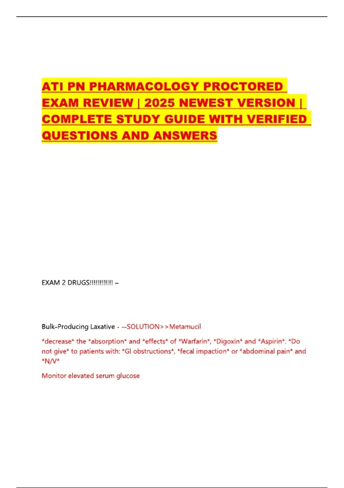ATI PN PHARMACOLOGY PROCTORED EXAM REVIEW | 2025 NEWEST VERSION ...