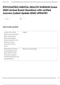 PSYCHIATRIC&sol;MENTAL HEALTH NURSING Exam 2025 &lpar;Actual Exam&rpar; Questions with verified Answers &lpar;Latest Update 2025&rpar; UPDATE&excl;&excl;