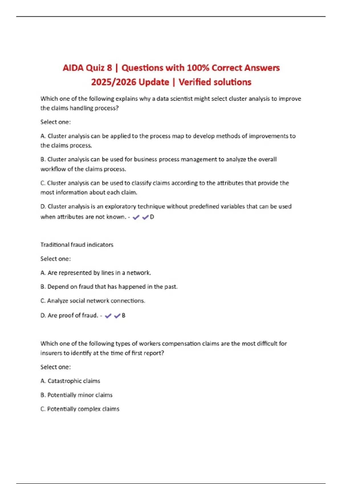 AIDA Quiz 8 | Questions with 100% Correct Answers 2025/2026 Update ...