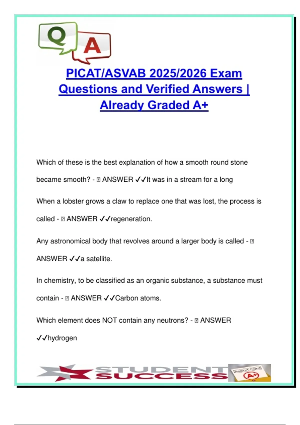 PICAT Practice Test 2025 – 200+ Questions | Math, Science, Mechanics ...