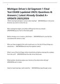 Michigan Driver's Ed Segment 1 Final Test EXAM &lpar;updated 2025&rpar; Questions & Answers &vert; Latest Already Graded A&plus; UPDATE 2025&vert;2026