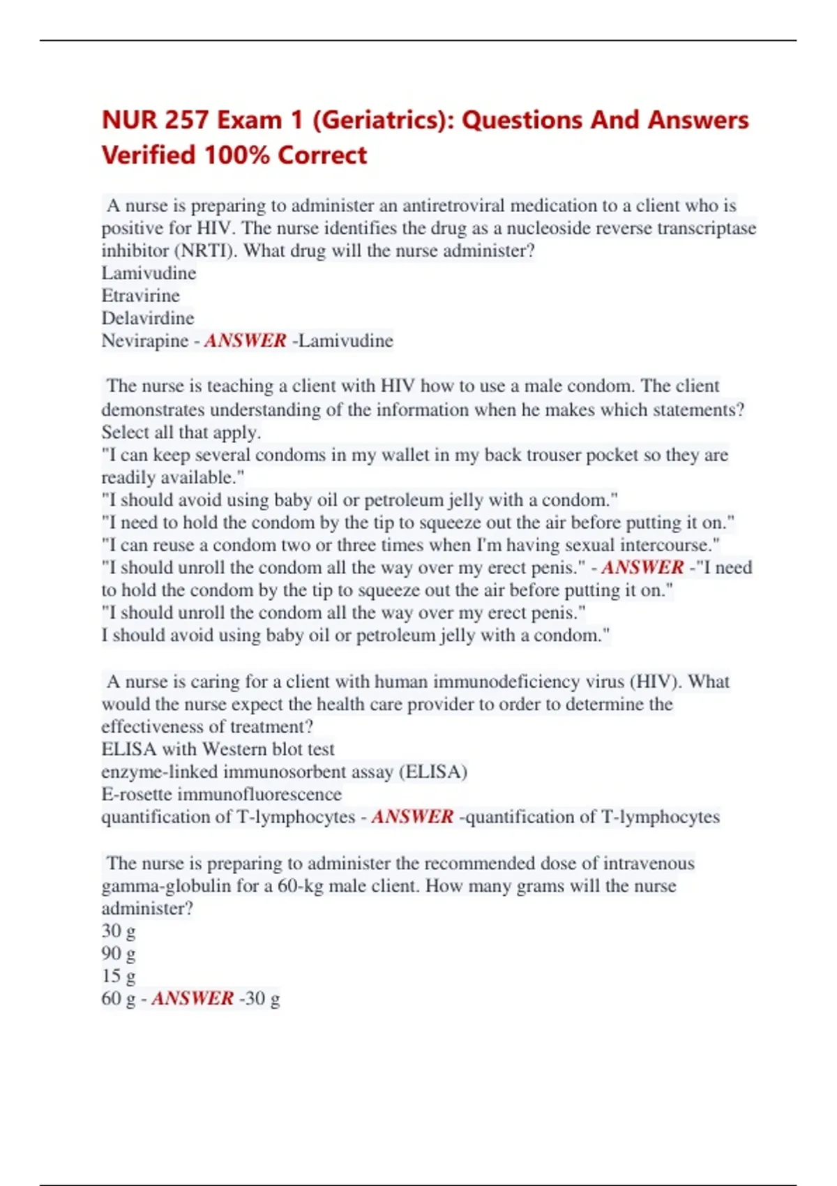 NUR 257 Exam 1 (Geriatrics): Questions And Answers Verified 100% ...