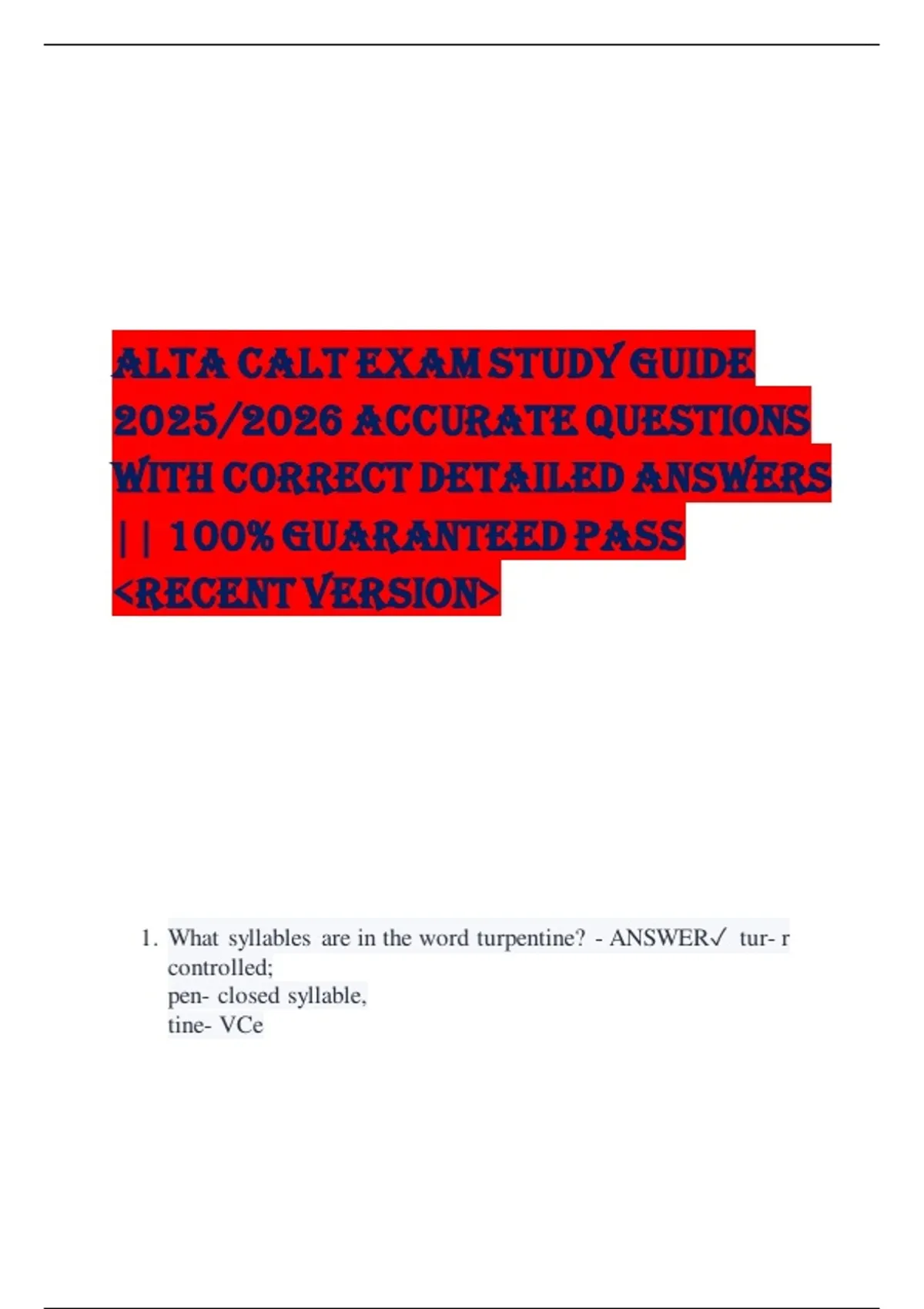 ALTA CALT EXAM STUDY GUIDE 2025/2026 ACCURATE QUESTIONS WITH CORRECT ...