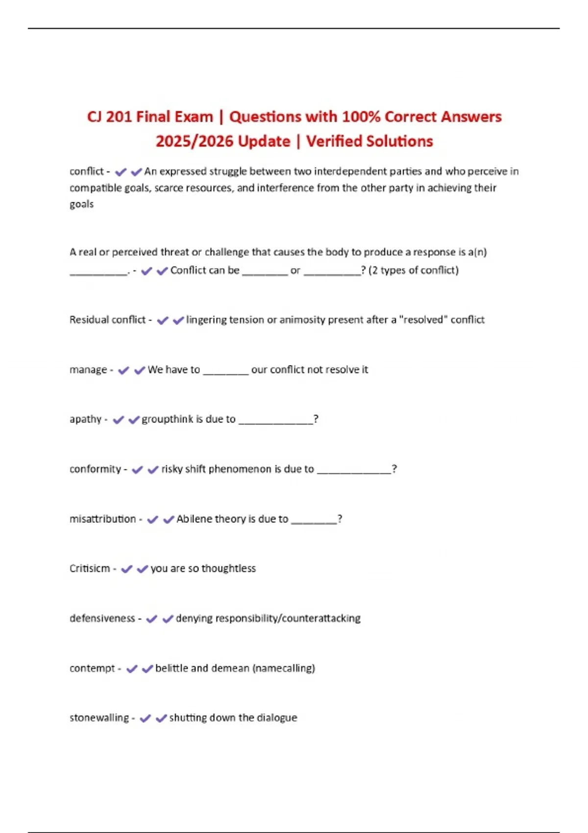 CJ 201 Final Exam | Questions with 100% Correct Answers 2025/2026 ...