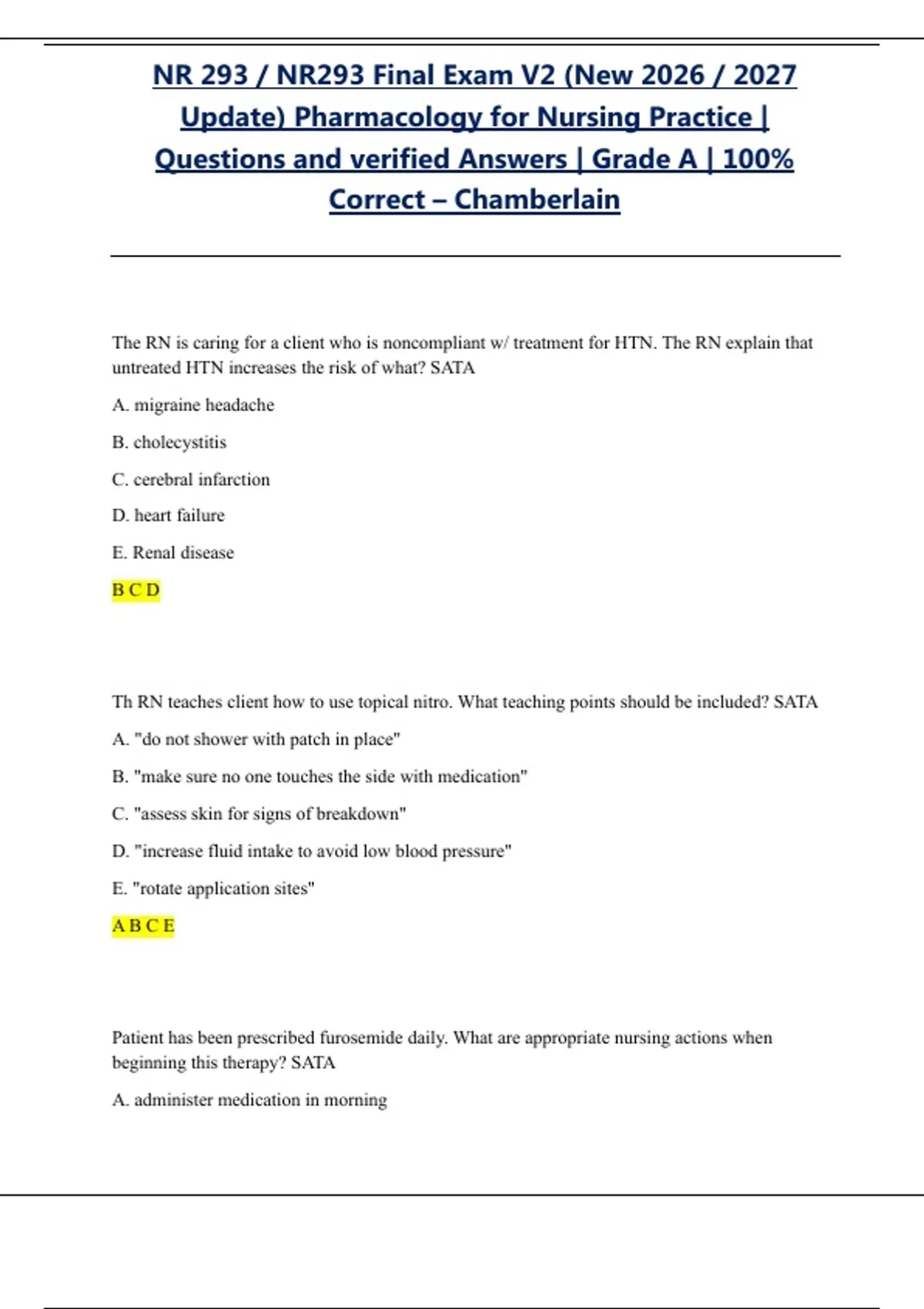 NR 293 / NR293 Final Exam V2 (New 2026 / 2027 Update) Pharmacology for ...