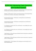 BCOR 2201 Marketing Exam Questions with Verified Answers