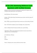 BCOR 2201 Marketing Midterm Exam Questions with Verified Answers