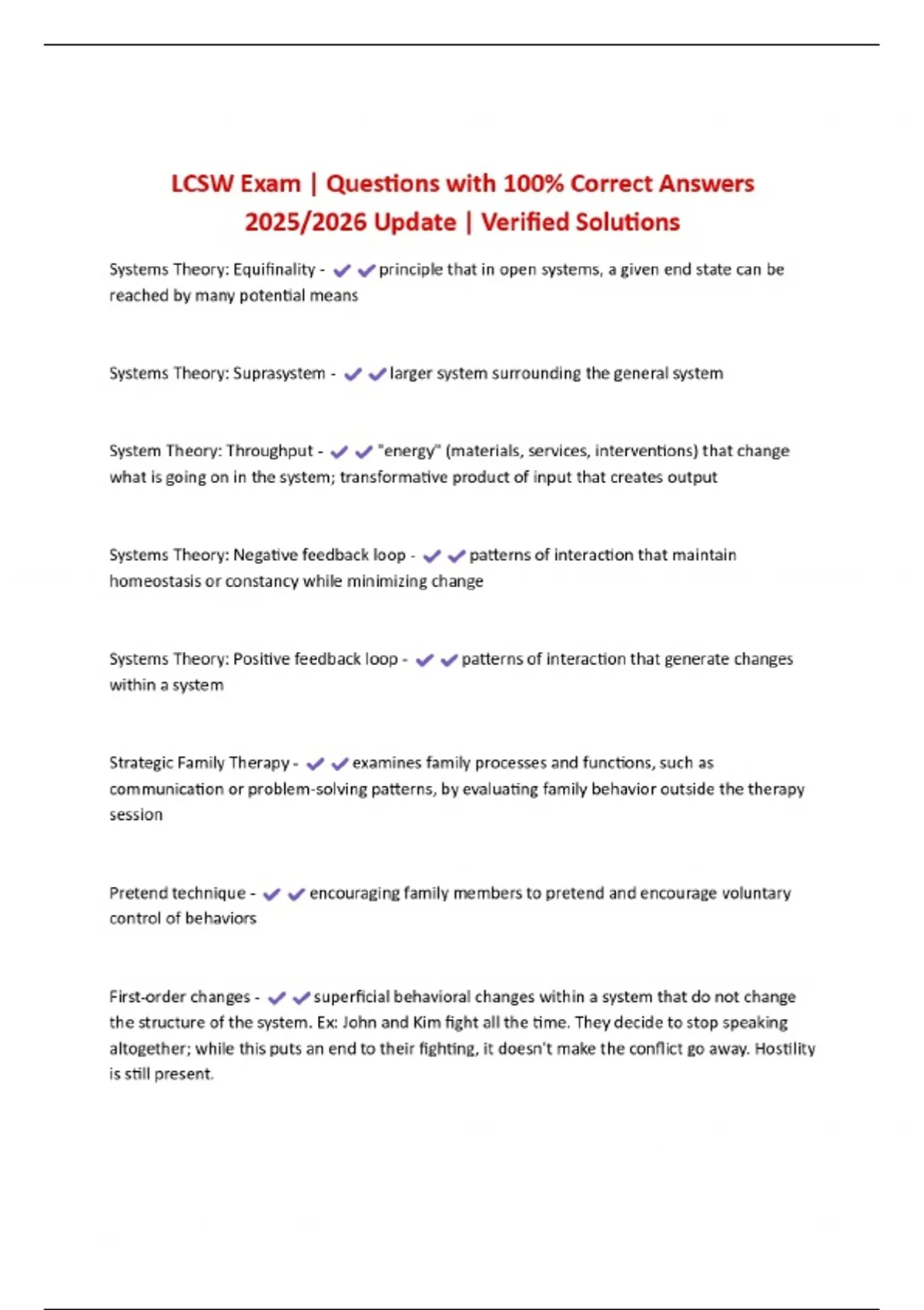Example Lcsw Questions LCSW Exam | Questions with 100% Correct Answers 2025/2026 Update ...