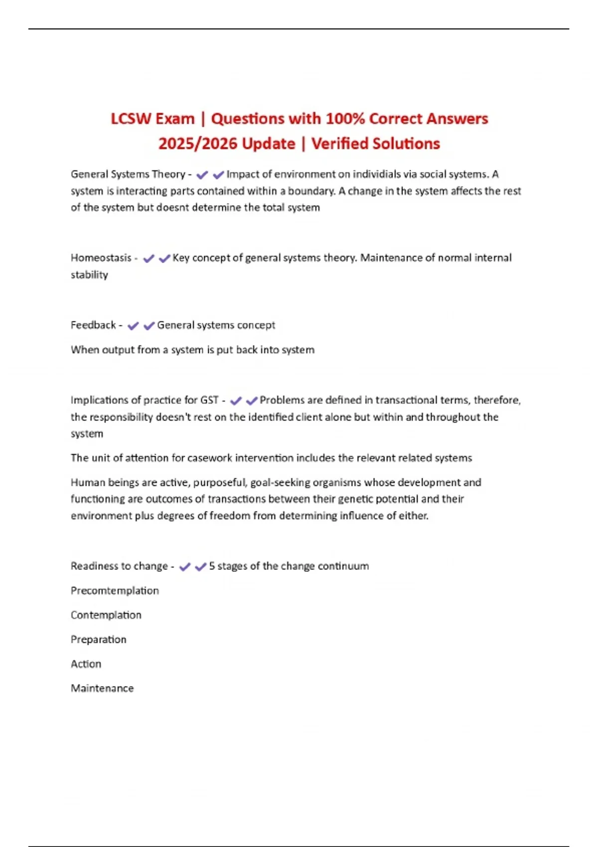 Example Lcsw Questions LCSW Exam | Questions with 100% Correct Answers 2025/2026 Update ...