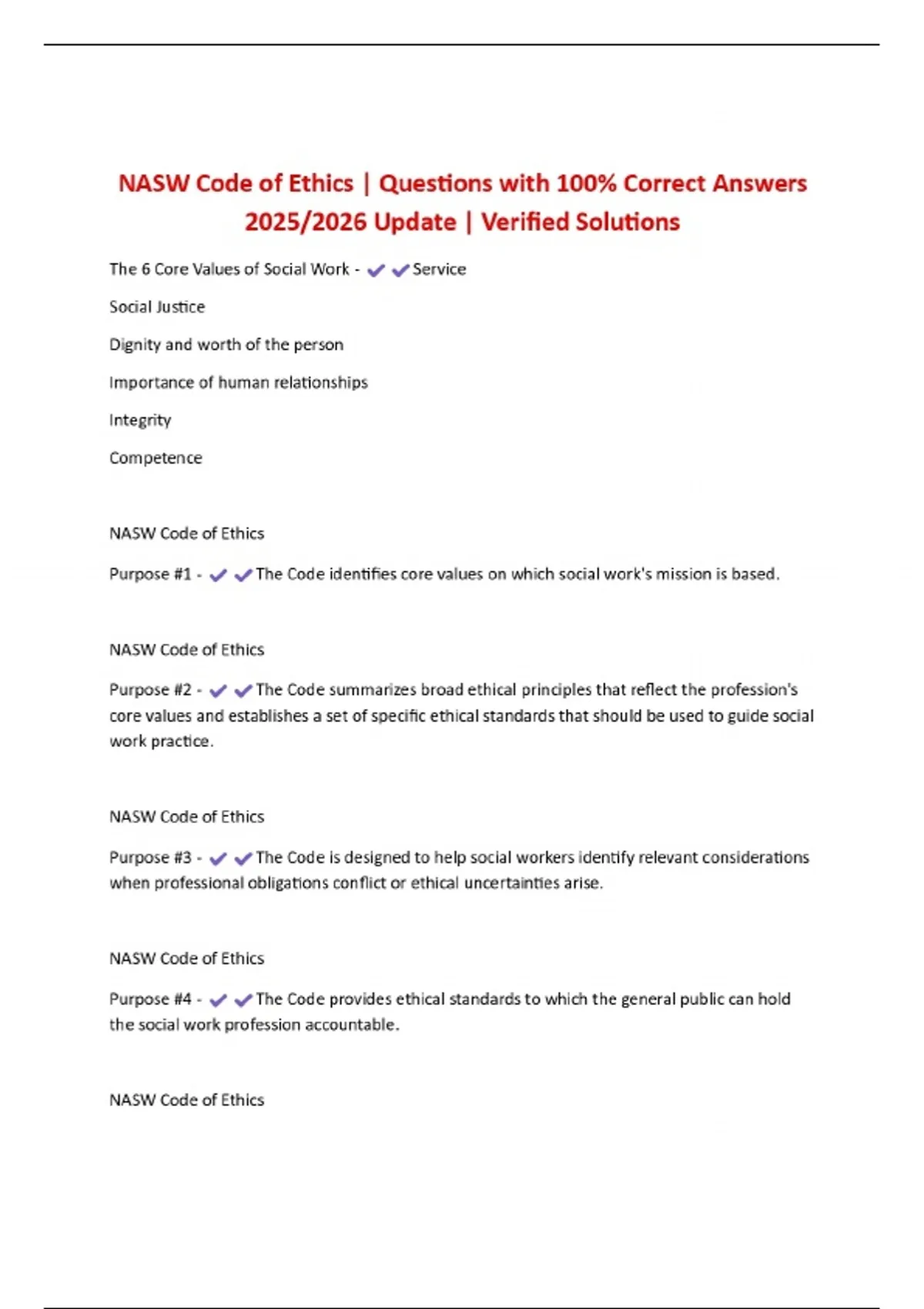 Nasw Code Of Ethics Questions With 100 Correct Answers 2025 2026