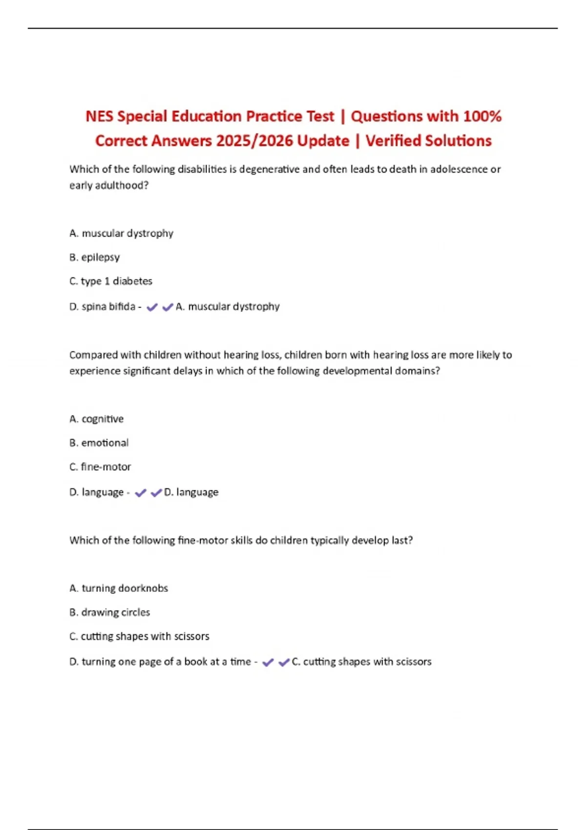 NES Special Education Practice Test | Questions with 100% Correct ...