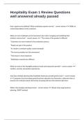 Hospitality Exam 1 Review Questions well answered already passed