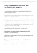 Exam 1 Hospitality questions with verified correct answers