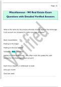 Miscellaneous - WI Real Estate Exam  Questions with Detailed Verified Answers