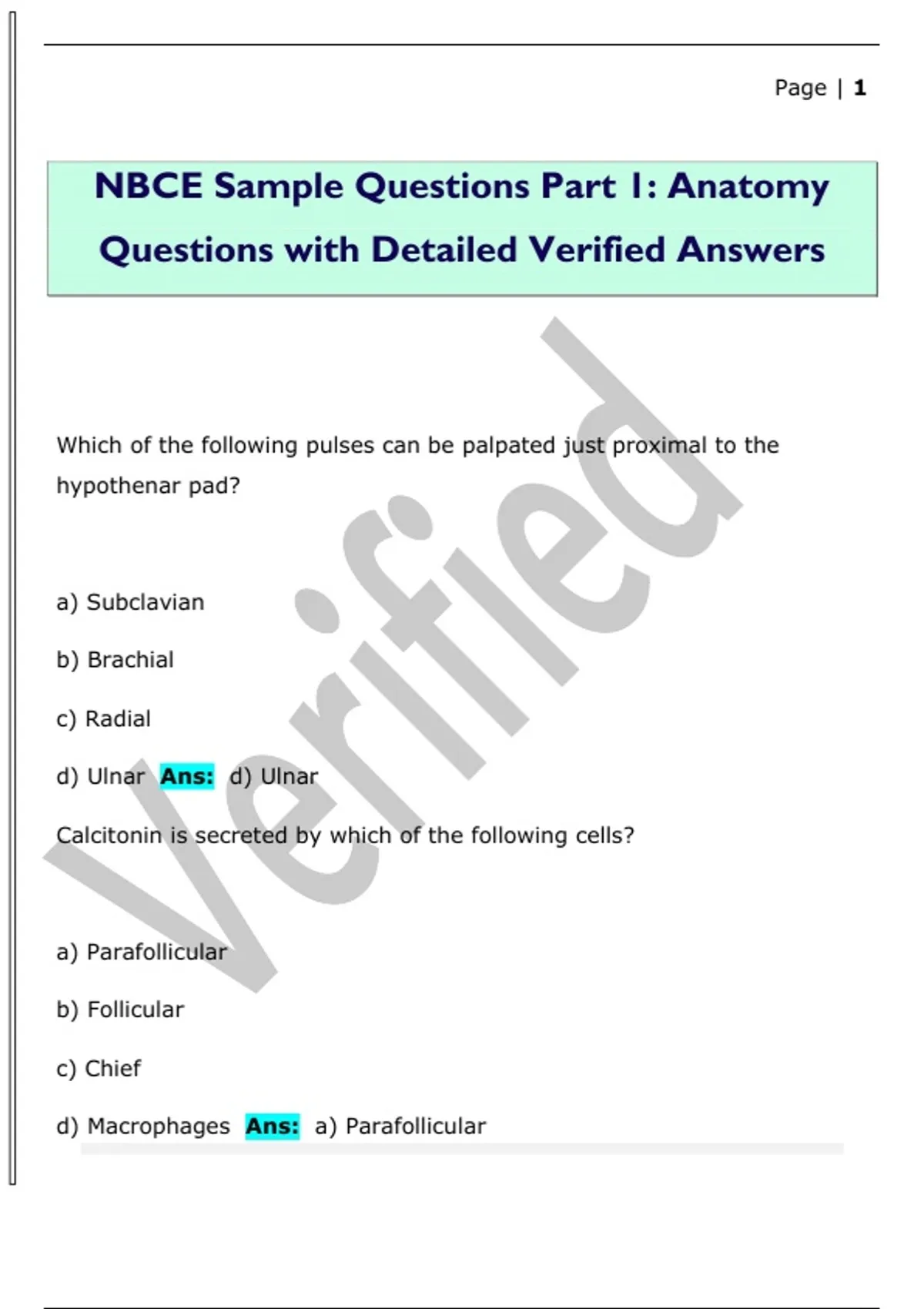 NBCE Sample Questions Part 1: Anatomy Questions with Detailed Verified ...