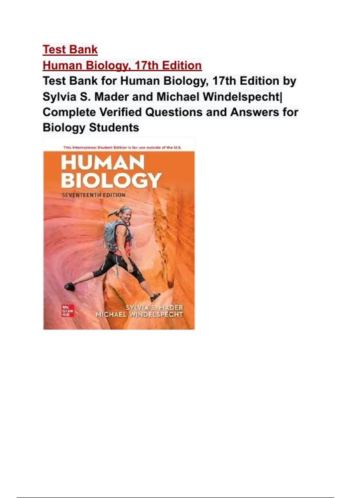HUMAN BIOLOGY SEVENTEENTH EDITION Human Biology by Sylvia S. Mader