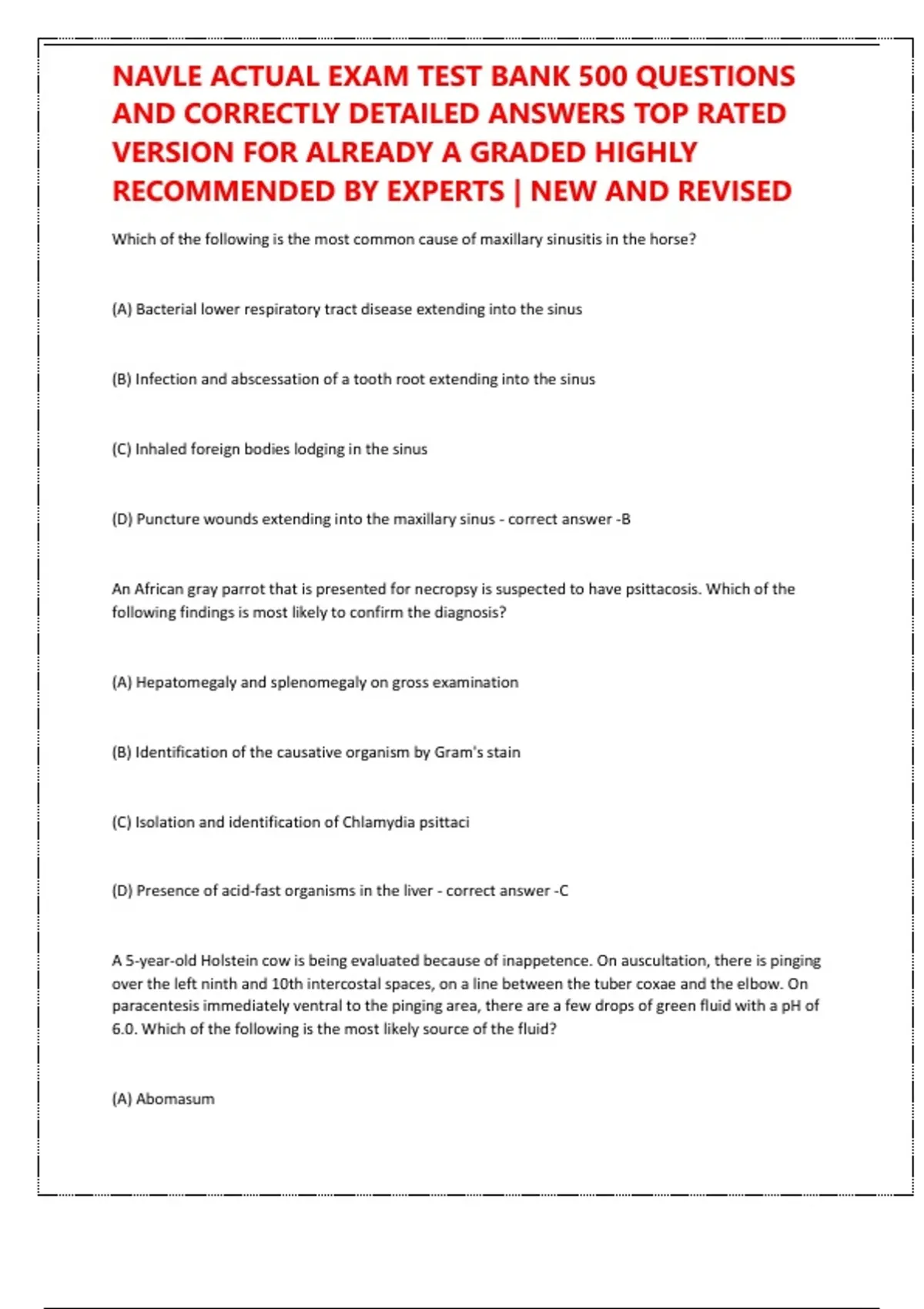 NAVLE Actual Exam Test Bank 2025/2026 – 500 Verified Questions with ...