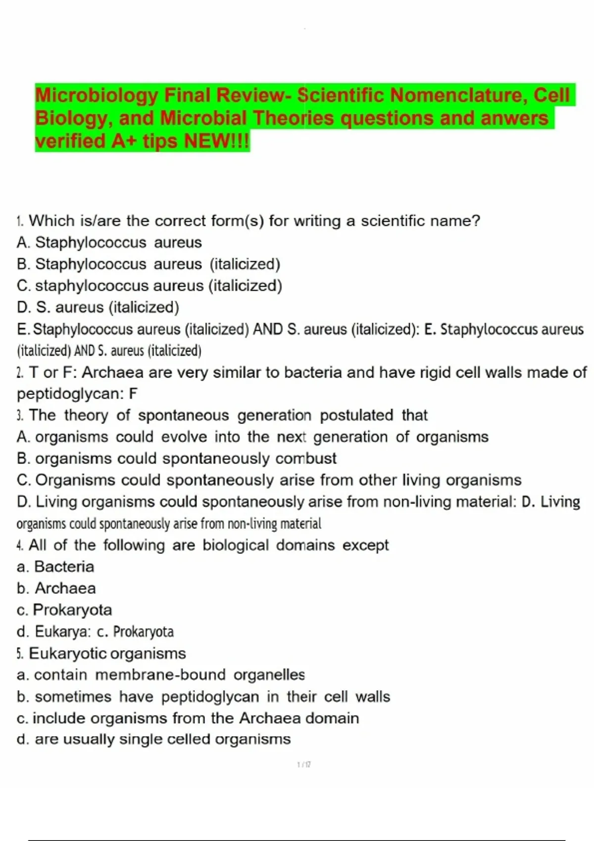 Microbiology Final Review- Scientific Nomenclature, Cell Biology, and ...