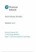 2025 Pearson Edexcel As Level Psychology Mark Scheme Paper 1 &lpar;8PSO&sol;01&colon; Social and Cognitive Psychology&rpar;