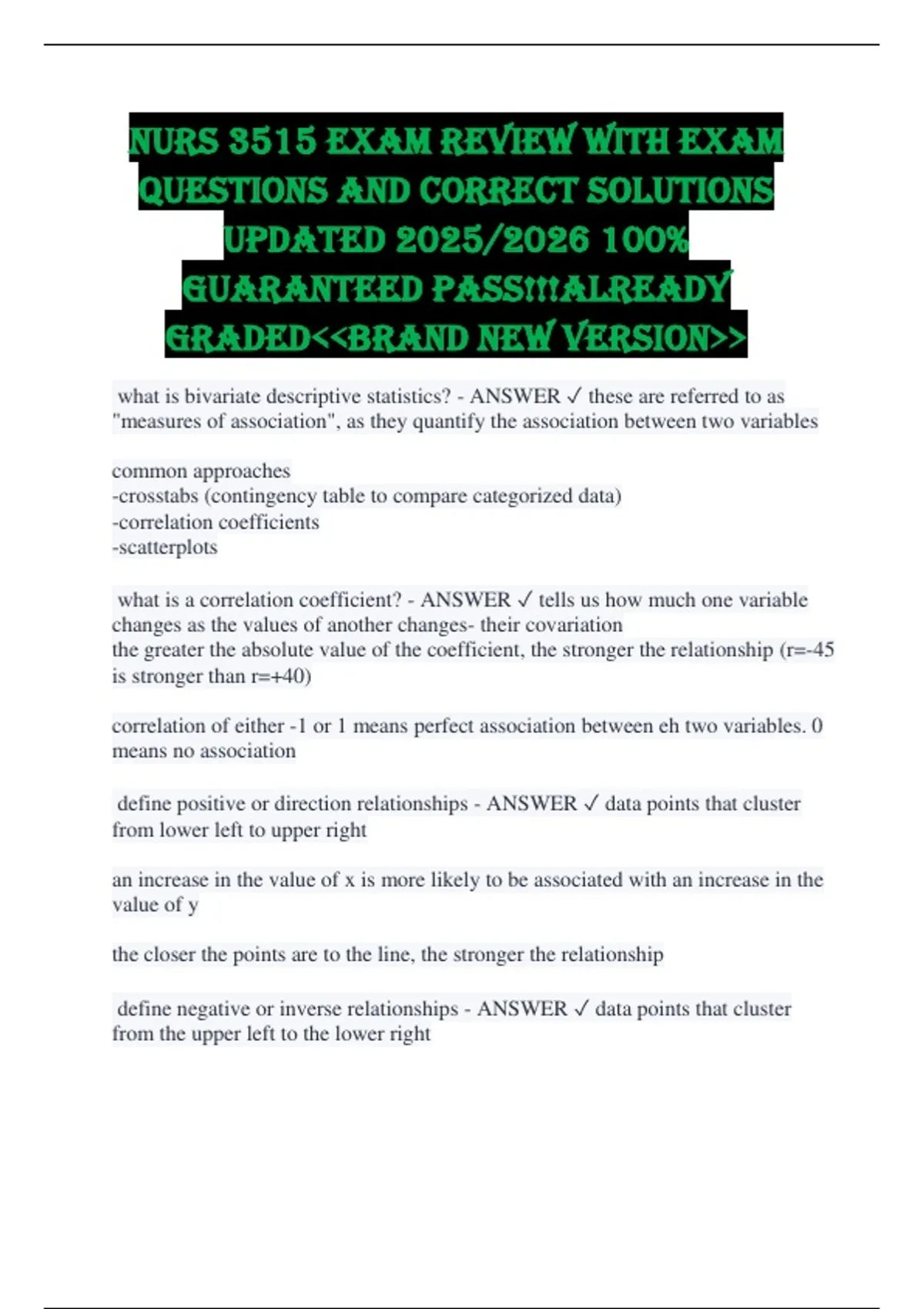 NURS 3515 EXAM REVIEW WITH EXAM QUESTIONS AND CORRECT SOLUTIONS UPDATED ...