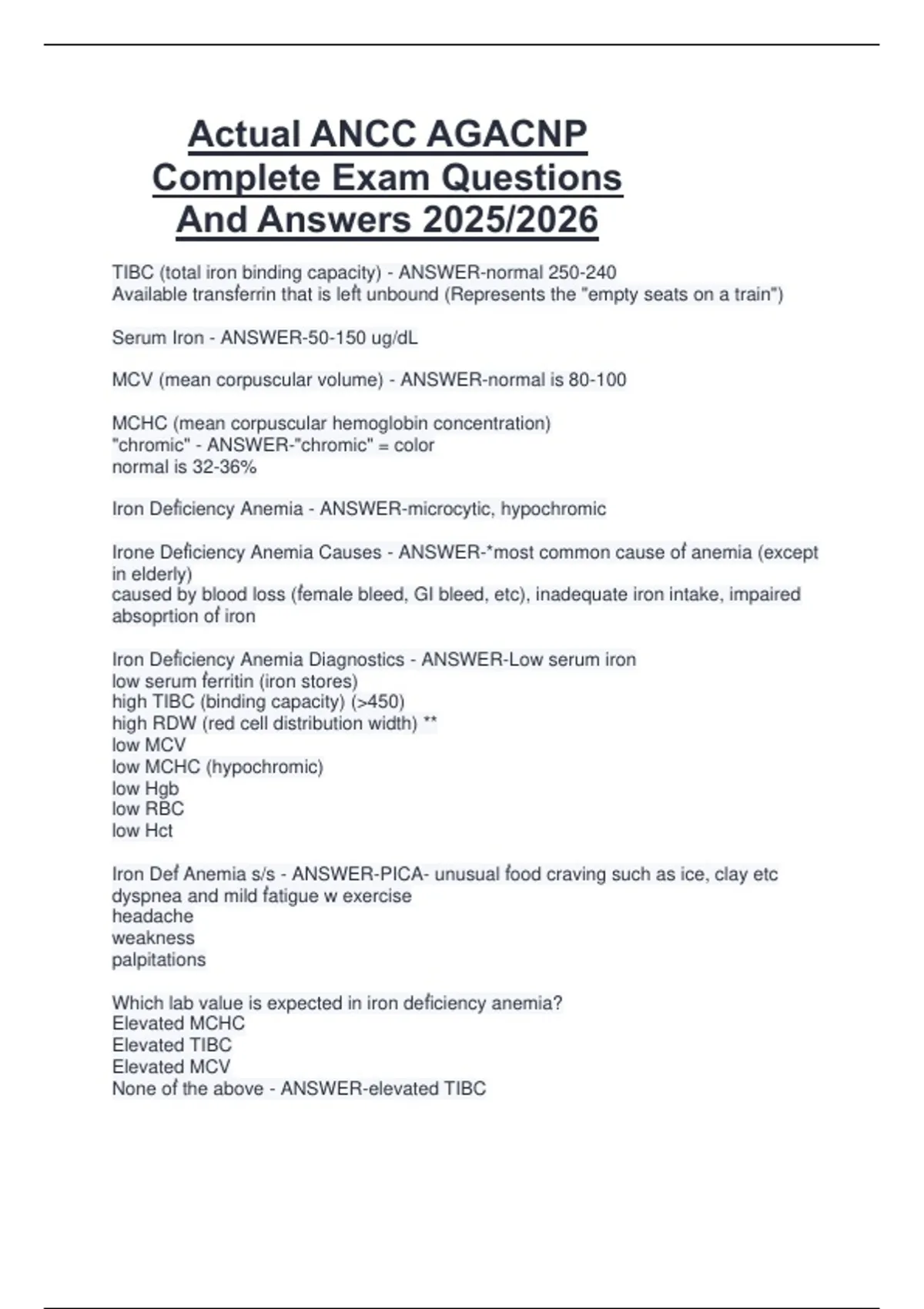 Actual ANCC AGACNP Complete Exam Questions And Answers 2025/2026 - ANCC ...