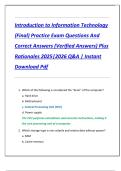 Introduction to Information Technology  &lpar;Final&rpar; Practice Exam Questions And  Correct Answers &lpar;Verified Answers&rpar; Plus  Rationales 2025&vert;2026 Q&A &vert; Instant  Download Pdf