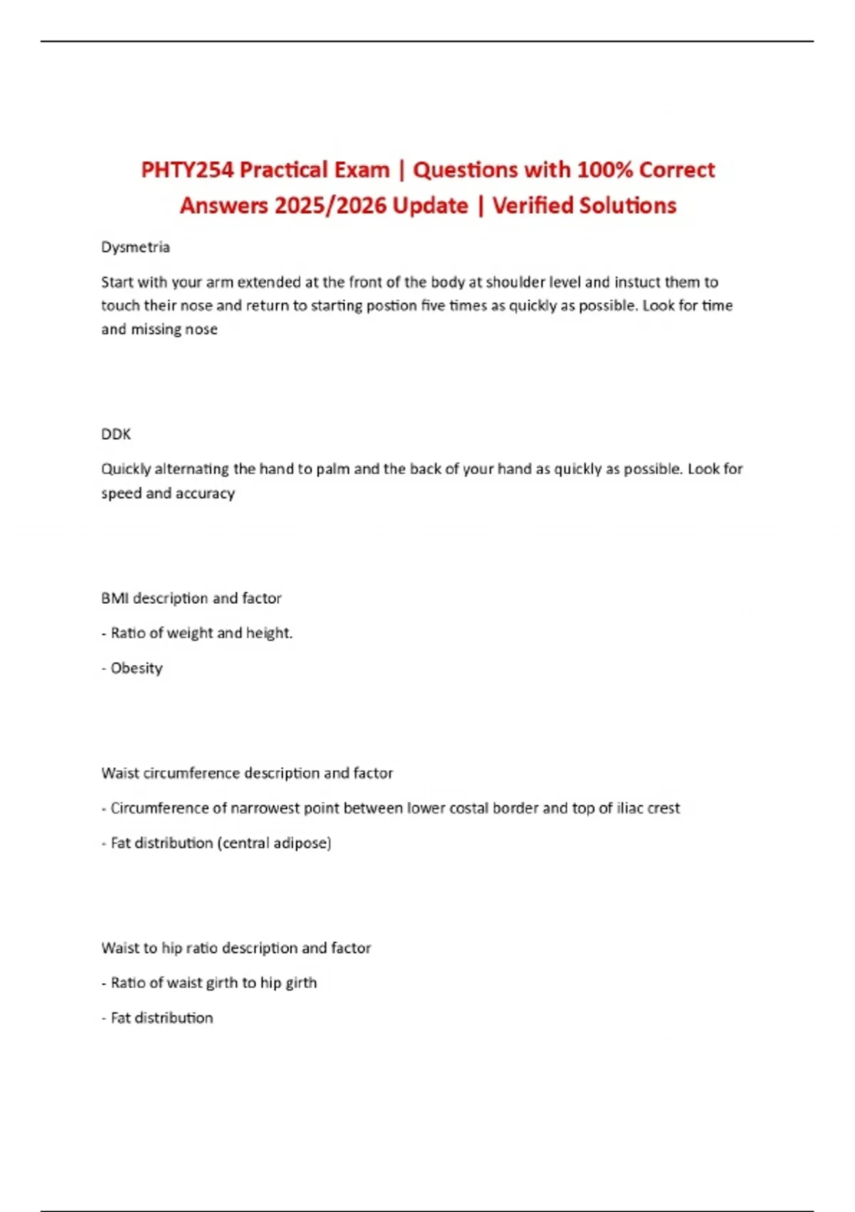 PHTY254 Practical Exam | Questions with 100% Correct Answers 2025/2026 ...