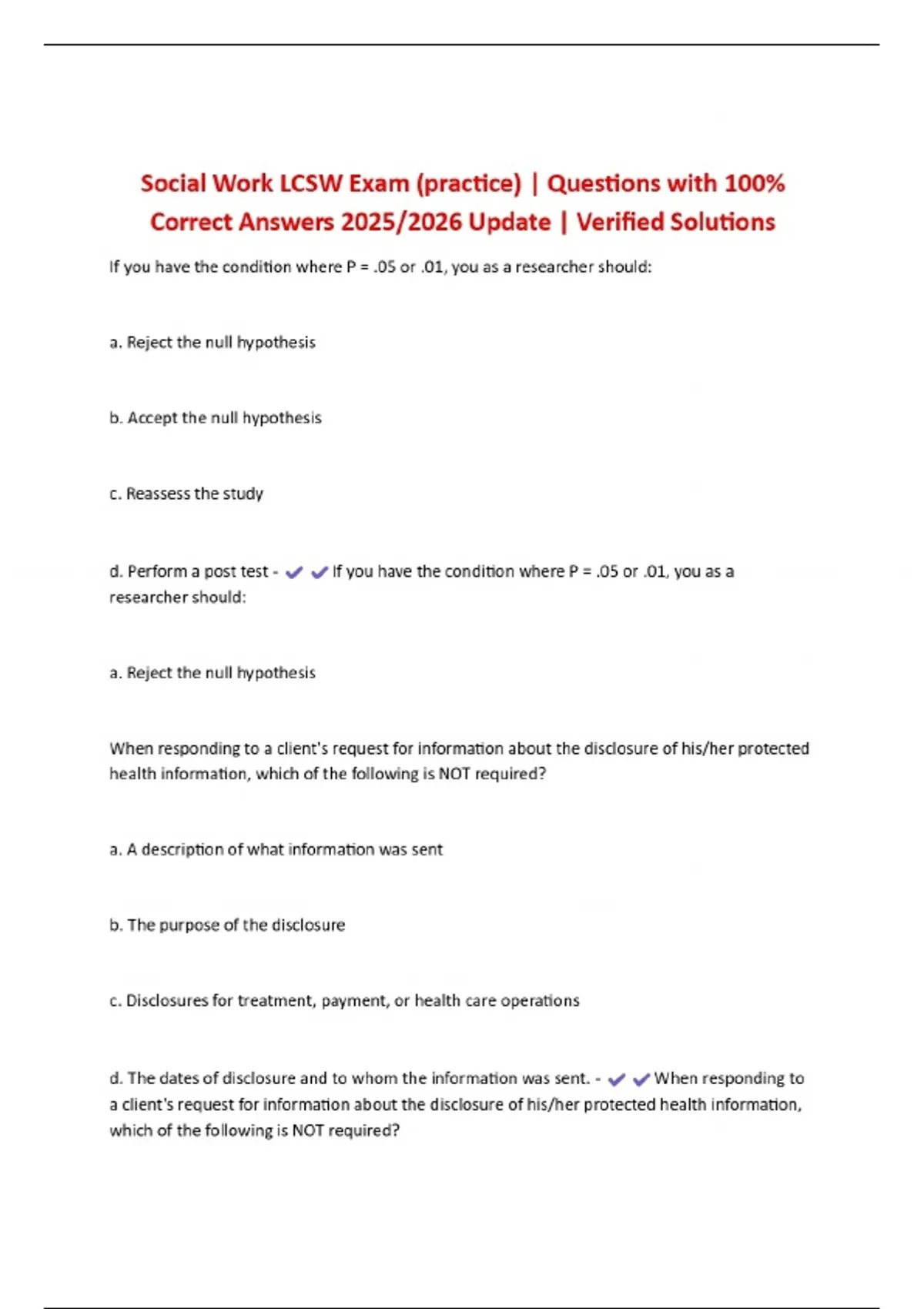 Social Work LCSW Exam (practice) | Questions with 100% Correct Answers ...