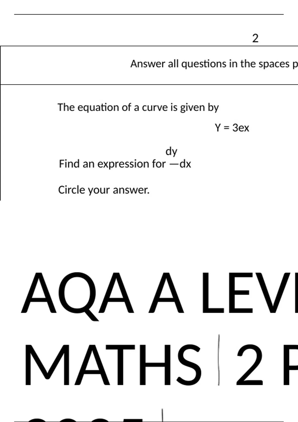 AQA A LEVEL MATHS PAPER 1 2025 WORKED SOLUTIONS - AQA A LEVEL ...