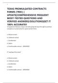 TEXAS PROMULGATED CONTRACTS FORMS &lpar;TREC&rpar; &vert; UPDATE&vert;COMPREHENSIVE FREQUENT MOST-TESTED QUESTIONS AND VERIFIED ANSWERS&sol;SOLUTIONS&vert;GET IT 100&percnt; ACCURATE&excl;&excl;