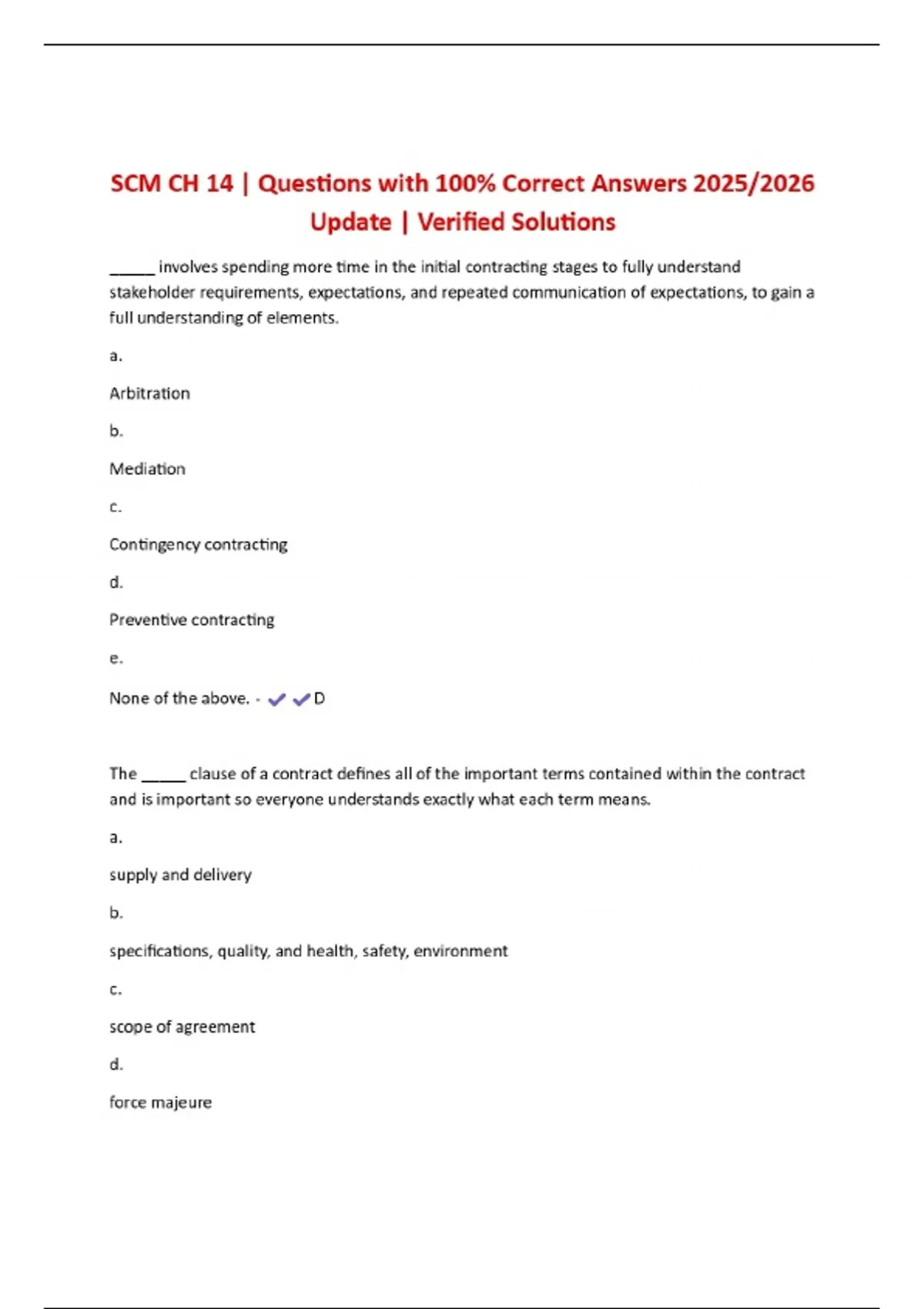 SCM CH 14 | Questions with 100% Correct Answers 2025/2026 Update ...