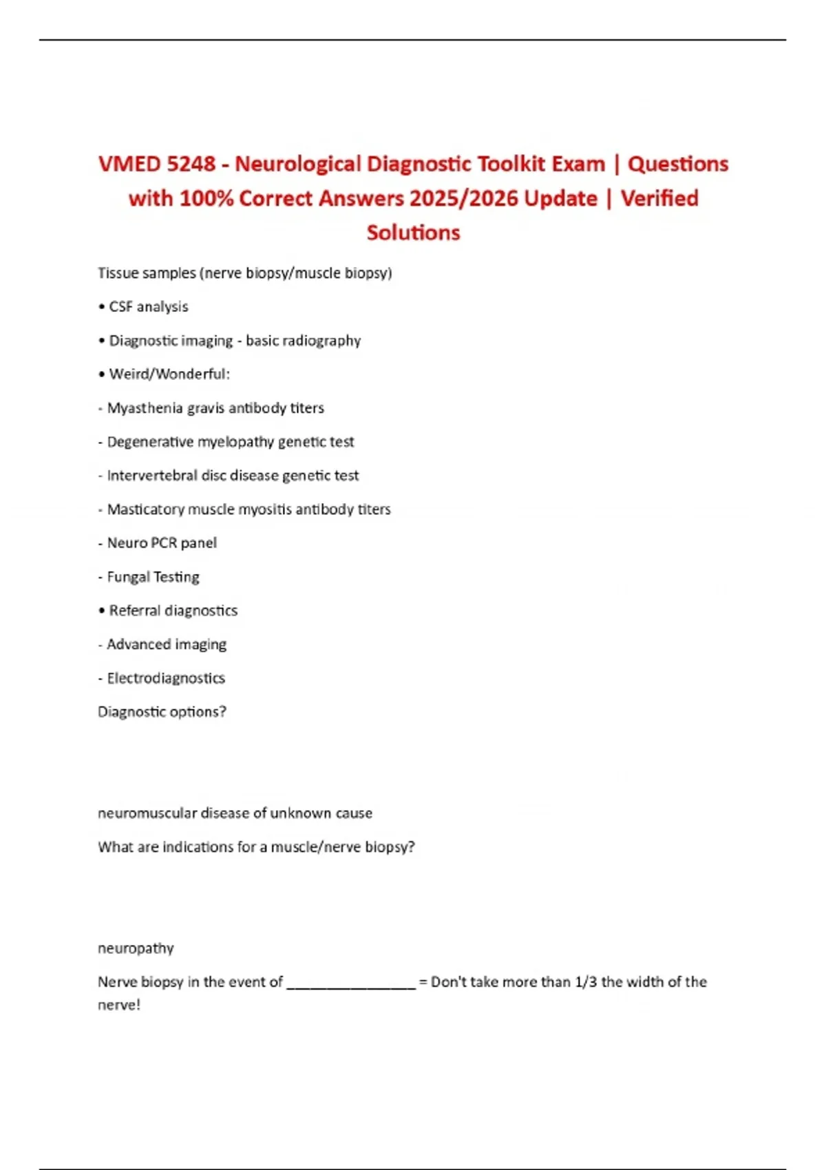 5l248 VMED 5248 - Neurological Diagnostic Toolkit Exam | Questions with 100% ...