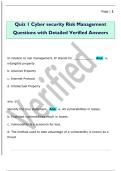 Quiz 1 Cyber security Risk Management  Questions with Detailed Verified Answers 