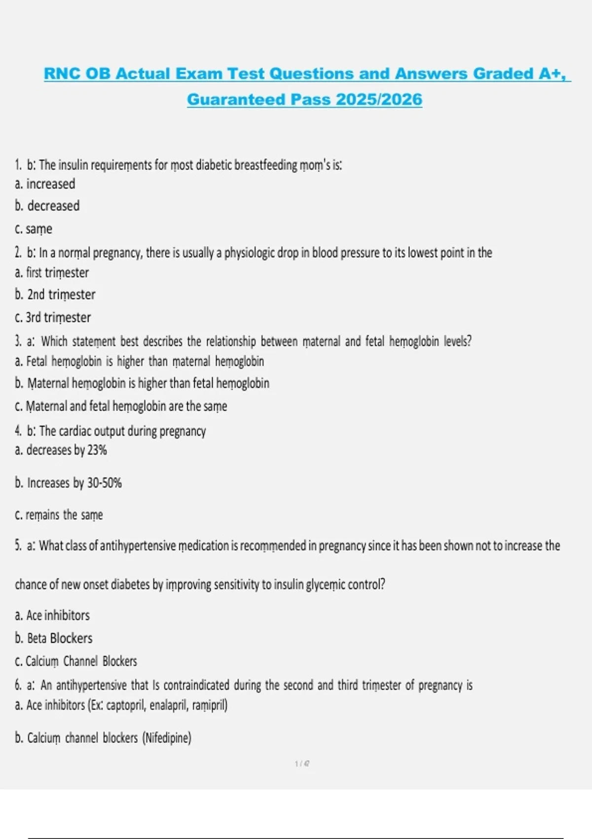 RNC-OB Actual Exam – Test Questions and Answers Graded A+ (2025/2026 ...