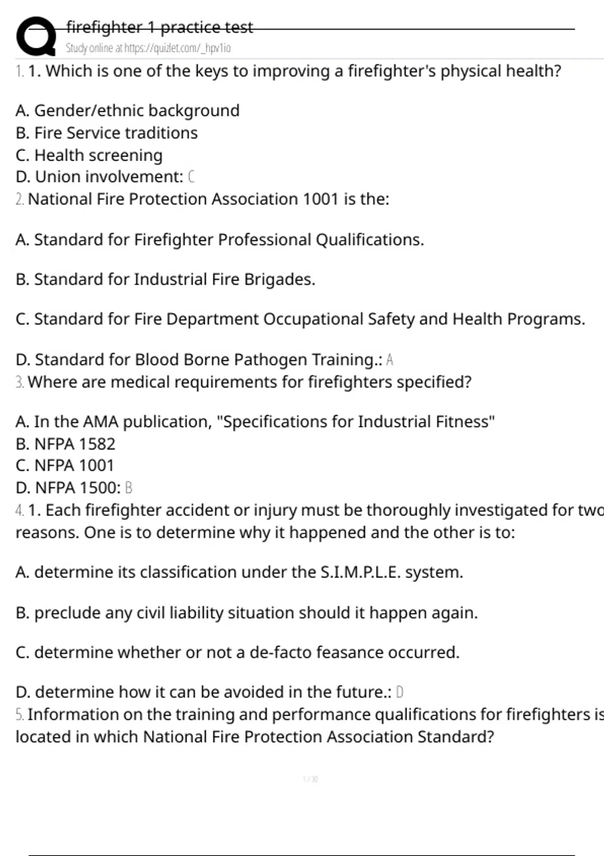 firefighter 1 practice test Exam Questions and Answers 100% Pass ...