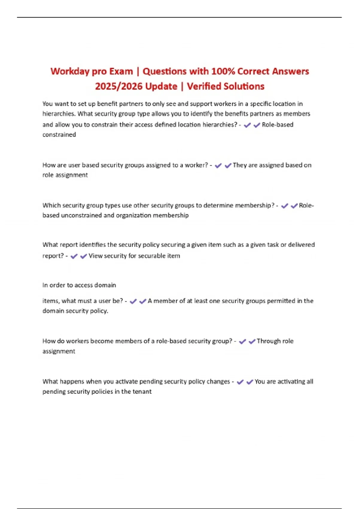 Workday pro Exam | Questions with 100% Correct Answers 2025/2026 Update ...