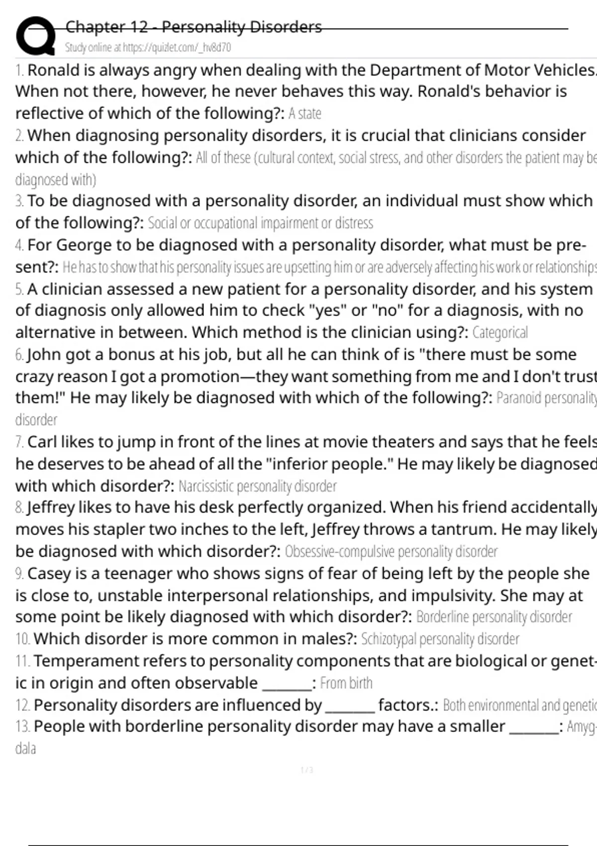 Chapter 12 - Personality Disorders Exam Questions and Answers 100% Pass ...