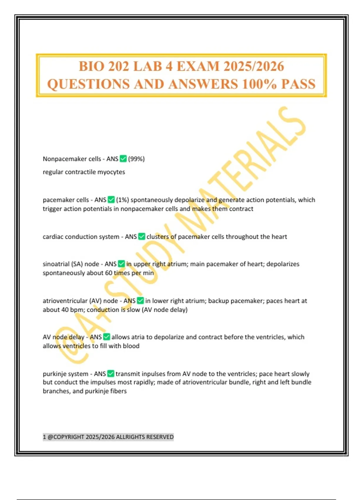 BIO 202 LAB 4 EXAM 2025/2026 QUESTIONS AND ANSWERS 100% PASS - BIO 202 ...