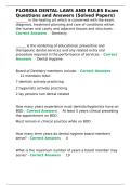 FLORIDA DENTAL LAWS AND RULES Exam Questions and Answers &lpar;Solved Papers&rpar;&period;