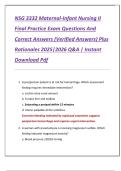 NSG 3332 Maternal-Infant Nursing II  Final Practice Exam Questions And  Correct Answers &lpar;Verified Answers&rpar; Plus  Rationales 2025&vert;2026 Q&A &vert; Instant  Download Pdf