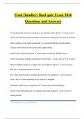 Food Handlers final quiz Exam 2026 Questions and Answers