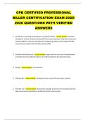CPB CERTIFIED PROFESSIONAL  BILLER CERTIFICATION EXAM 2025&sol;  2026 QUESTIONS WITH VERIFIED  ANSWERS 