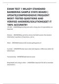 EXAM TEST 1 MILADY STANDARD BARBERING SAMPLE STATE BOARD &vert; UPDATE&vert;COMPREHENSIVE FREQUENT MOST-TESTED QUESTIONS AND VERIFIED ANSWERS&sol;SOLUTIONS&vert;GET IT 100&percnt; ACCURATE&excl;&excl;